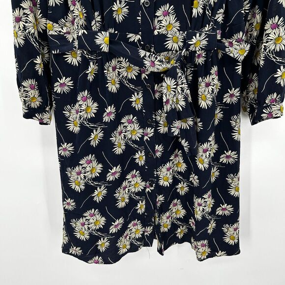 PRADA Navy Blue White 100% Silk Daisy Print Button Up Long Sleeve Mini Dress 8 - Picture 4 of 8